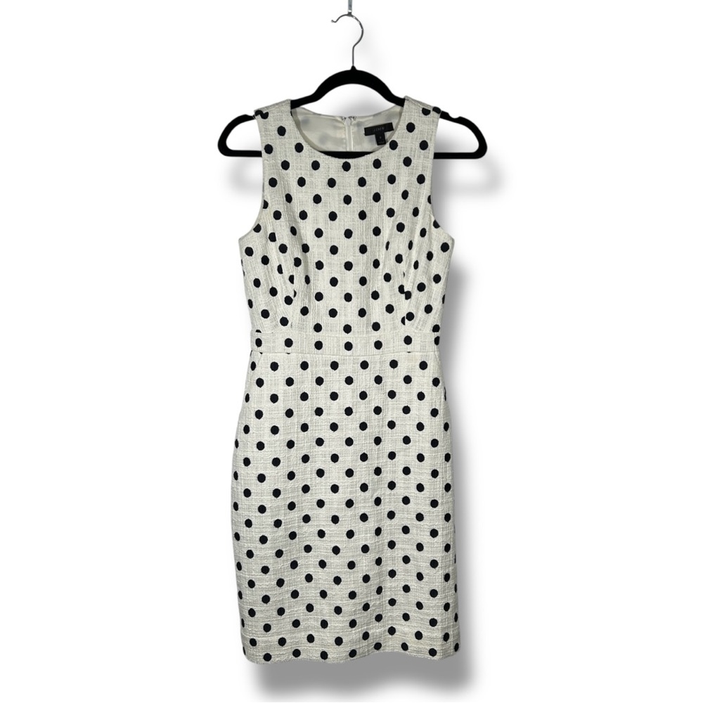 J. Crew Cream And Blue Tweed Polka Dot Traditional Sheath Dress Size 0 - “Shahd”